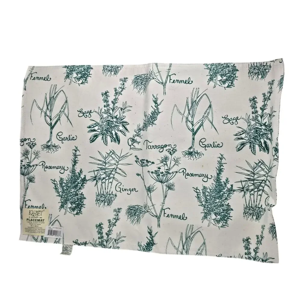 Vintage 1993 Kismet Cotton Placemats Set of 4 Botanical Herb Garden Cottagecore